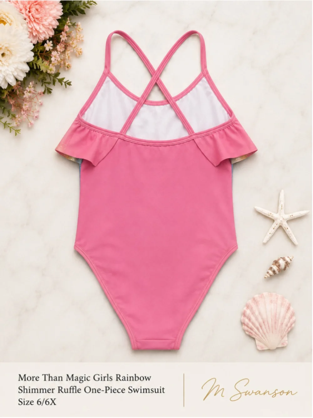 More Than Magic Girls Rainbow Shimmer Ruffle One-Piece Swimsuit Size 6/6X